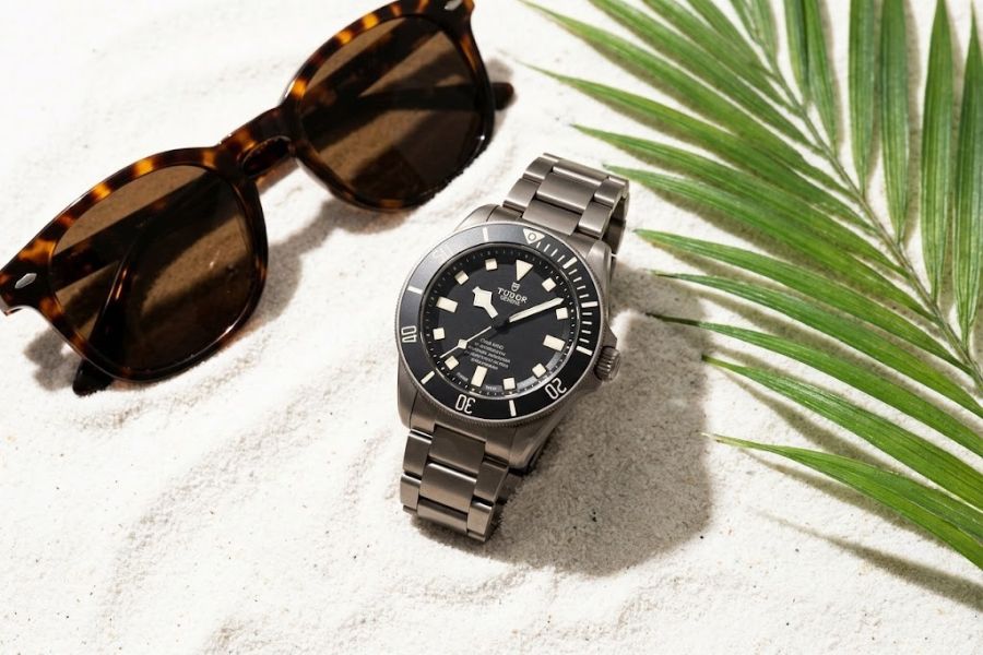 omega seamaster aqua terra blue dial boat deck florida tudor pelagos 39 titanium white sand beach florida